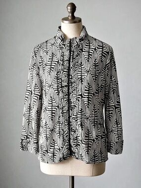 Erin London Geometric Zip Jacket in Black & White - Medium